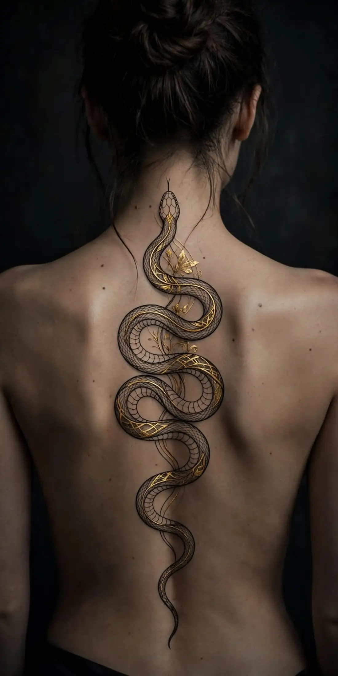 Tatuaje de serpiente dorada en la espalda
